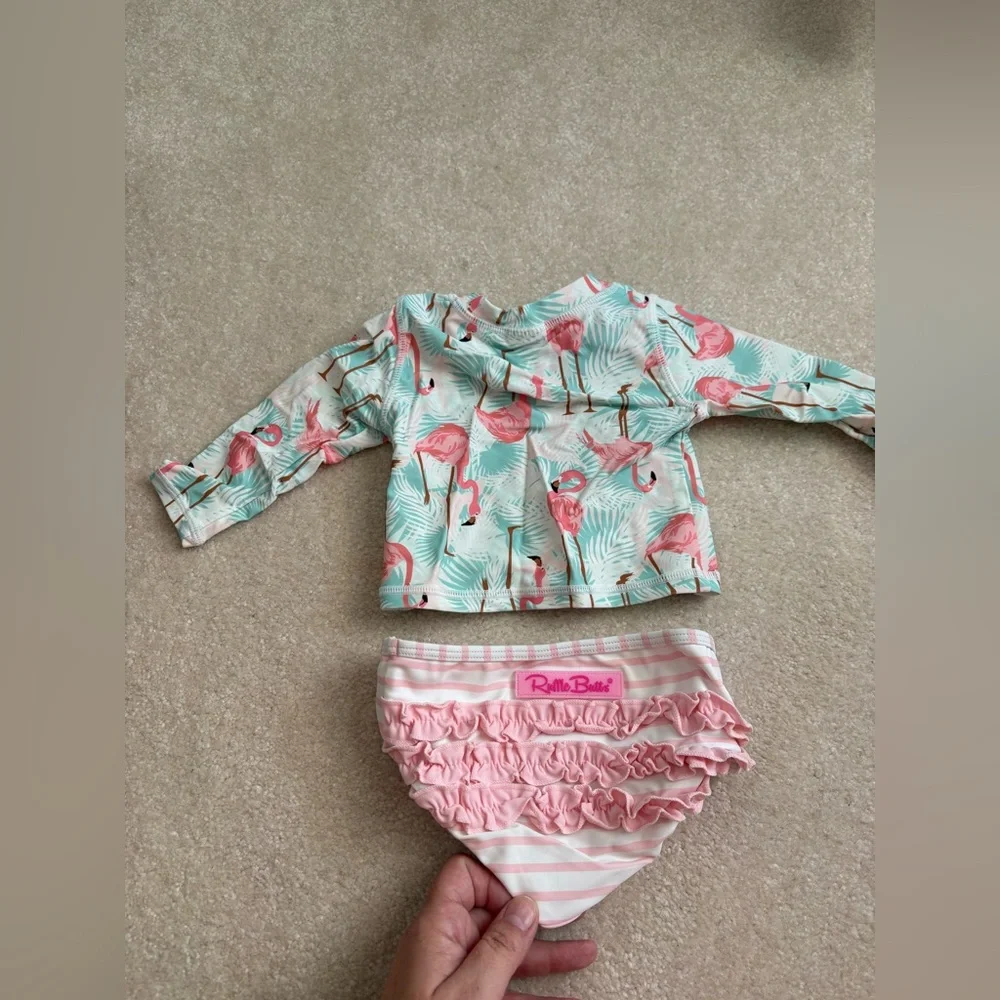 Ruffle Butts Flamingo Rash Guard Swim Set - Picture 5 of 6
